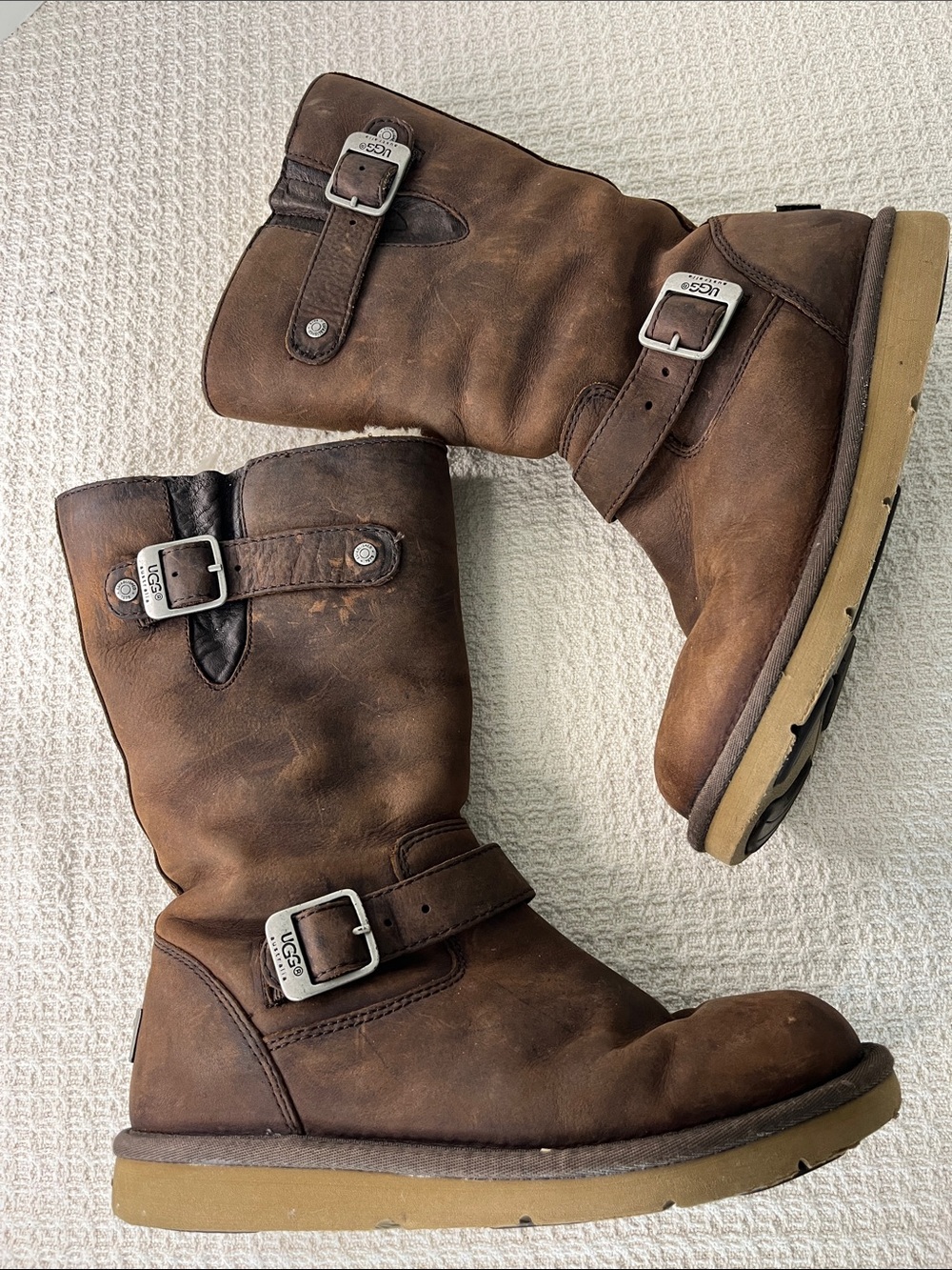 UGG Austrailia Kensington Biker fleece lined boots, women 7, thick fleece lined